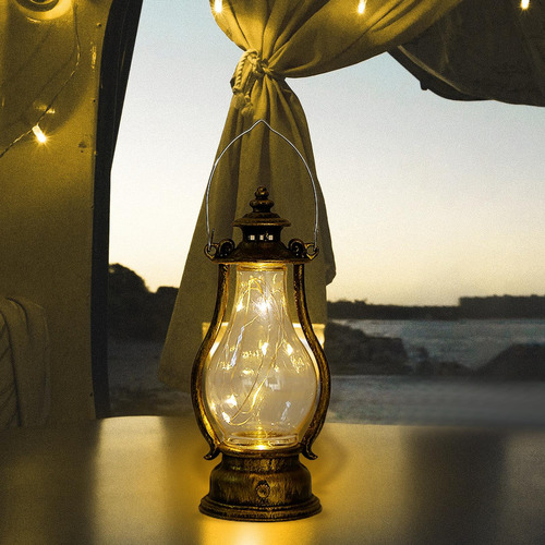 / Lámpara De Farol De Aceite Led De Bronce Oro 5,7 Cm X 15