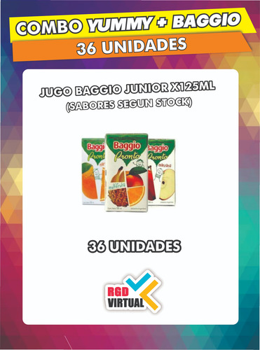 Combo De 36 Gomitas Yummy X 30gr + 36 Jugos Baggio X 125 Ml
