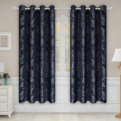 Jacquard Leaf Pattern Curtains  Double Layer Blackout C...