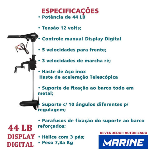 Motor Elétrico Para Barco Phantom Fw44lb - Marine