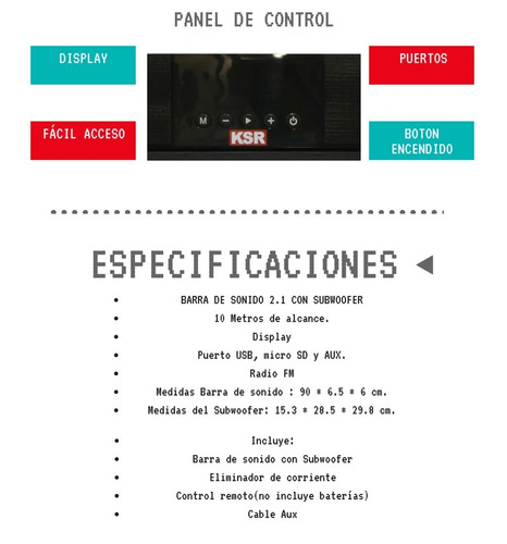 Imagen 6 de 8 de Barra De Sonido Y Subwoofer Bocina Bluetooth 2.1 Kaiser Aux