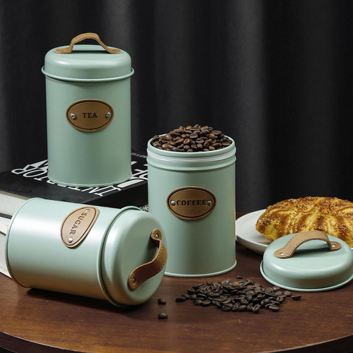 3 Latas Chá, Café E Açúcar Com Tampa Hermética,