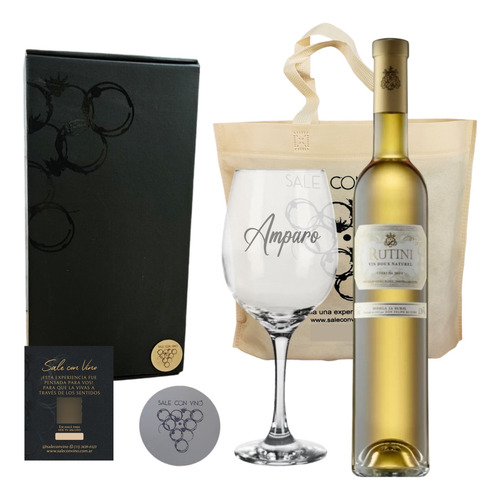 Box Ideal Vino Rutini Vin Doux Con Copa Transparente Grabada