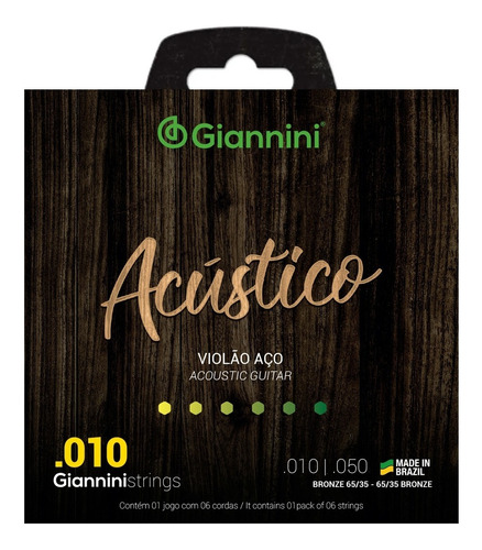 Jogo De Cordas Para Violão Série Acústico Aço 0.10 Giannini