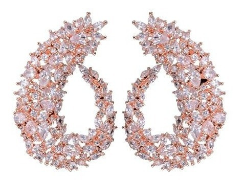 Aretes Rodio Platinado Swarovski Zc Garigol Oro Rosa Saphire