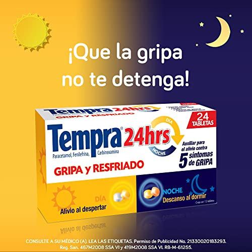 Tempra 24hrs, Para Gripa Y Resfriado, Caja Con 24 Tabletas