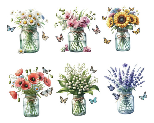 6 Pegatinas De Pared Florales De Primavera, Pegatinas De