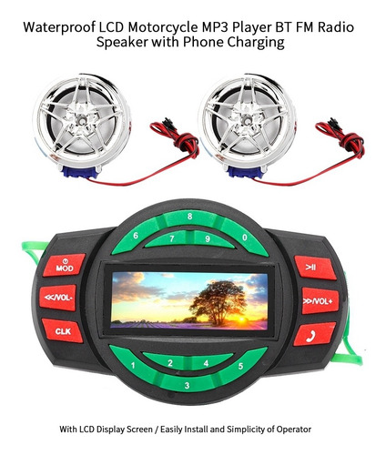 Cargador De Mp3, Reproductor De Moto Lcd Impermeable, Radio