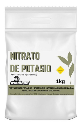 Nitrato De Potasio (salitre)1 Kg, N 13% P 0% K 45%