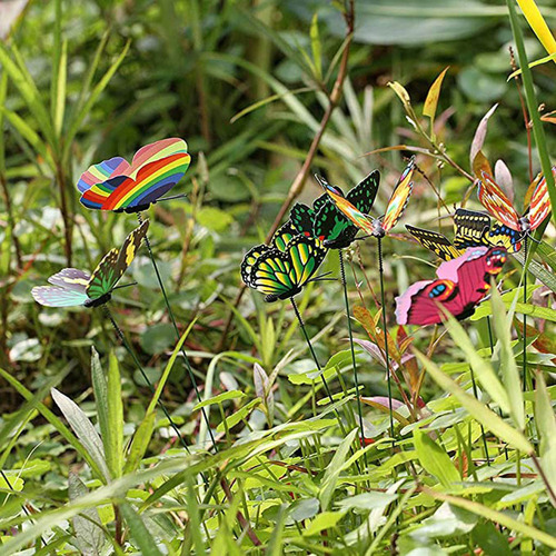 Adornos De Jardín Con Estacas De Mariposas Coloridas En Form