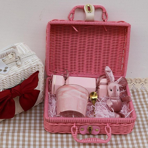 Cesta De Almacenamiento De Ratán Sintético Con Rosa Xl