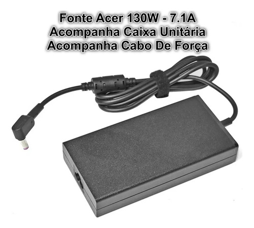 Fonte Acer 135w 19v 7.1a Nitro 5 An515-54-58cl An515-55 Cor Preto