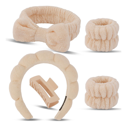 Canitor Spa Headband Wristband Set With Hair Clips Skincare