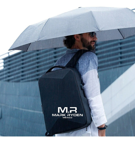 Mochila Mark Ryden para portátil con cierre antirrobo y USB, color negro liso