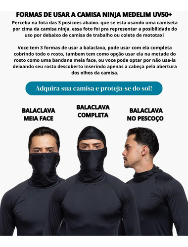 Camisa Segunda Pele Proteção Uv50 Dry Fit C/ Touca Balaclava