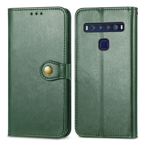 Funda De Teléfono Con Hebilla De Cuero De Color Sólido Verde