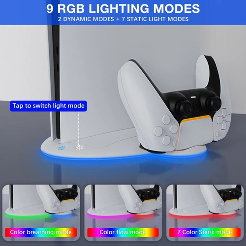 Base Cargador Cooler Para Mando Y Consola P5 Slim Luz Rgb