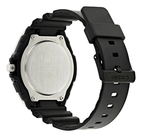 Reloj Casio Analogo Con Luz De Hombre Iluminator MWA-100h-2av Fondo Azul Marino Bisel Color Plateado Malla Color Negra 100 Metros