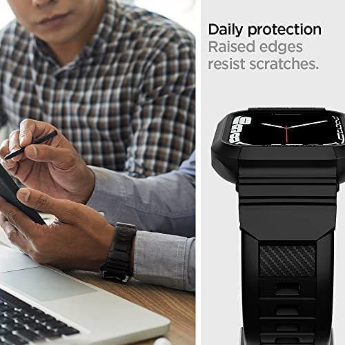 Imagen 6 de 9 de Funda Malla Spigen Para Apple Watch 44/45mm Rugged Negro