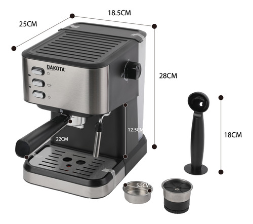 Cafetera Expresso 3 En 1 Dakota Para Capsula Cafe Molido y Espumador de Leche Integrado