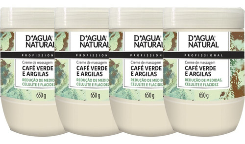  4un Creme Massagem Café Verde Argila 650g D'agua Natural