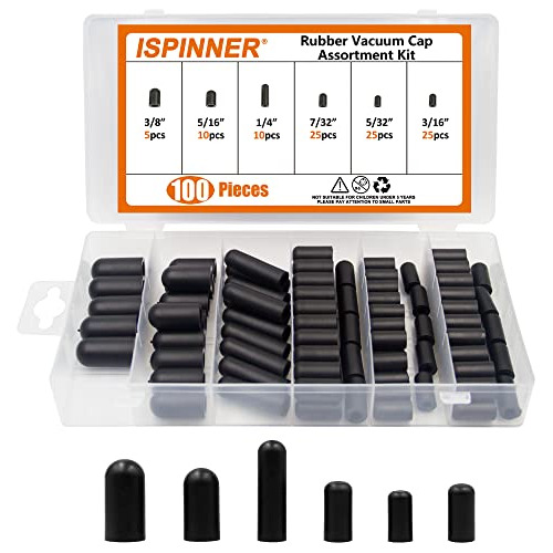 Ispinner 100pcs Rubber Vacuum Caps Assortment Kit, Hose End