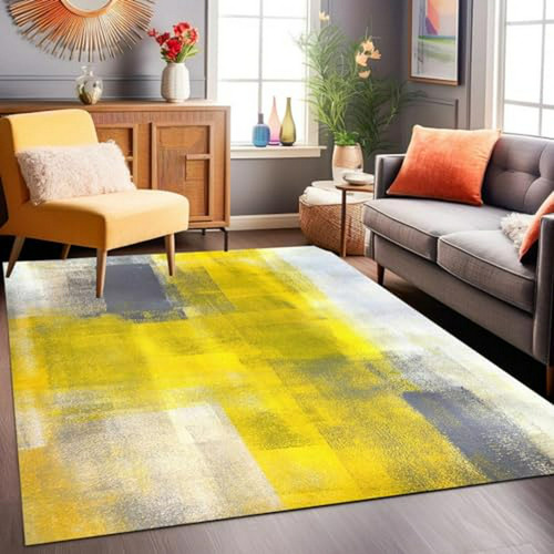 Alfombra Moderna Amarilla/gris Suave Lavable 5x7