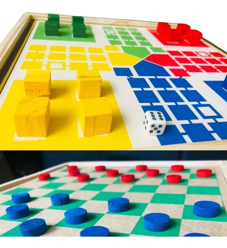 Jogo 4 Em 1 Jogos Dama Trilha Ludo Dominó Em Cx De Madeira