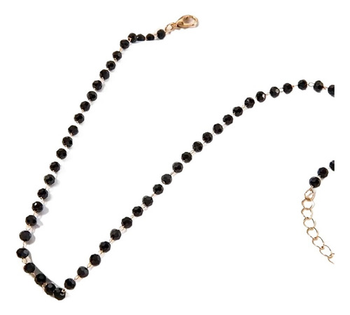 Cadena De Clavícula Con Cuentas De Cristal Negro Poligonal,