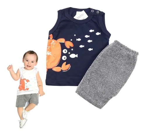 Conjunto Roupa De Bebê Menino Calor Verão Camiseta E Shorts