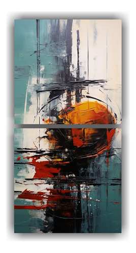 40x20cm Diptico Tema Multicolor: Pintura Abstracta Con Amari
