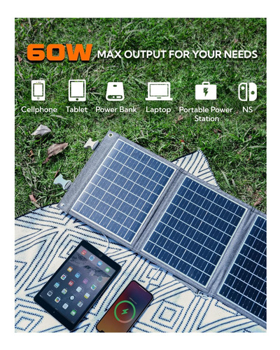 Panel Solar Portátil, Lumopal 60w Panel Solar Plegable Solar