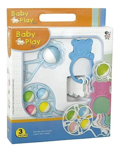 Kit Brinquedo Chocalho Moderdor Bebê Infantil 3 Peças