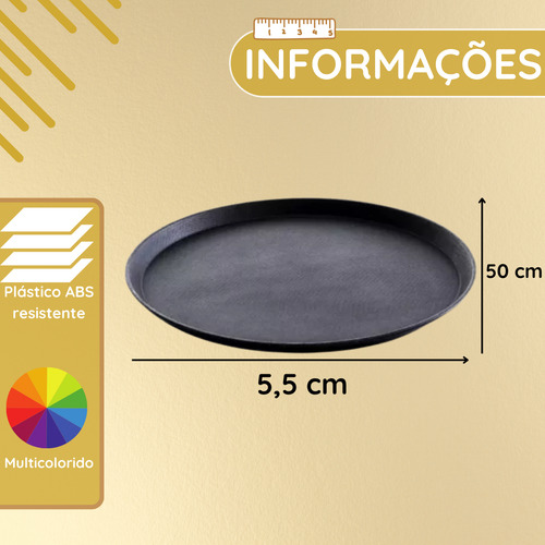 Kit 2 Und Bandeja Garçom Antiderrapante 40 Cm Redonda Pro