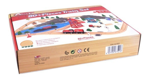 Imagen 3 de 4 de Tren 80 Piezas Vias Montaña Barco Madera Acool Ac7521 Full