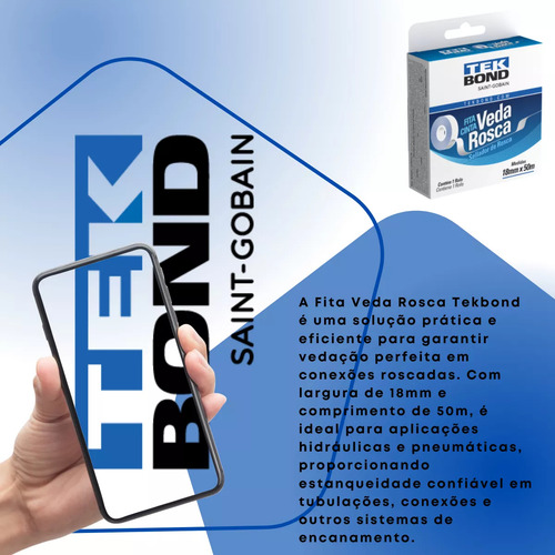 Fita Cinta Veda Rosca Multiuso 18mm X 50m Tek Bond