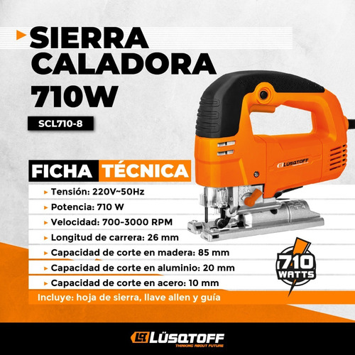 Imagen 5 de 9 de Sierra Caladora Lusqtoff Vel Variable 710w Pendular C/ Guias