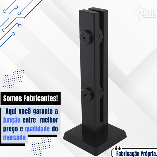 Kit 11 Coluna Torre 50 Cm Preto Fosco 2 Furos Blindex Inox