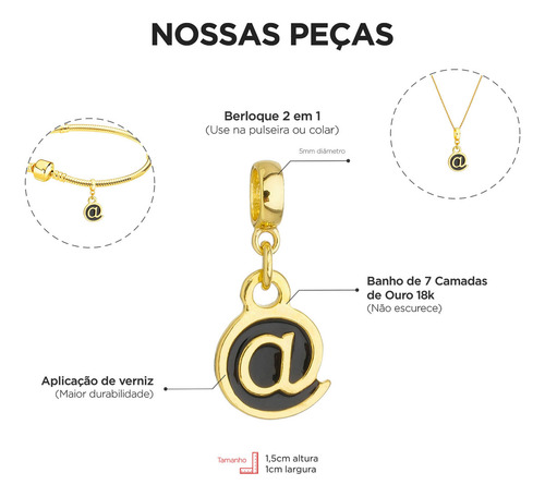 Berloque Arroba Internet Banhado A Ouro 18k Premium