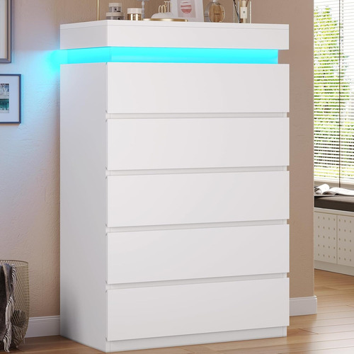 Haumous Cómoda Alta De 5 Cajones Con Luz Led Blanco