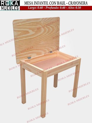Imagen 4 de 5 de Juego Infantil Mesa Baul + 2 Sillitas De Niño Pino Roka