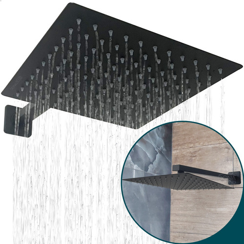 Chuveiro Inox Preto Fosco De Banheiro Moderno Quadrado 25x25