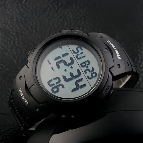 Reloj Skmei Deportivo Sumergible Alarma Visión Nocturna Clic Correa Negro Bisel Negro