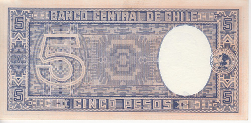 Imagen 2 de 2 de Billete 5 Pesos Chile 1958-1959 Maschke-herrera Cm Unc