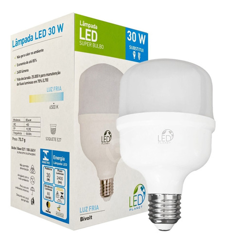 Lâmpada Led Super Bulbo 30w Alta Potência Branco Frio 6500k