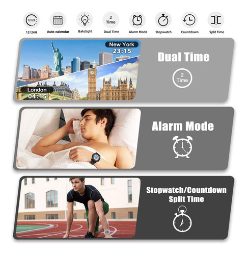Reloj Digital Beeasy Resistente Al Agua Con Cronómetro Y Ala