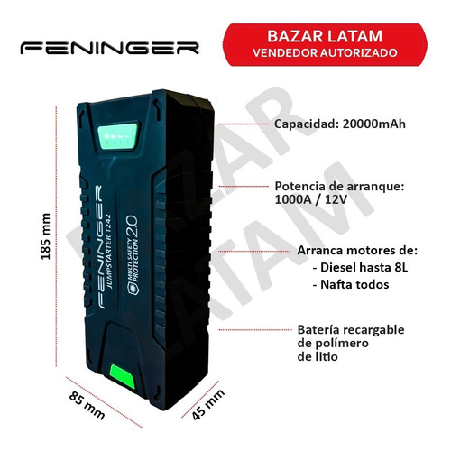 Imagen 2 de 10 de Arrancador Auto T242 Arrancamotor Portatil Vehiculo 20000mah