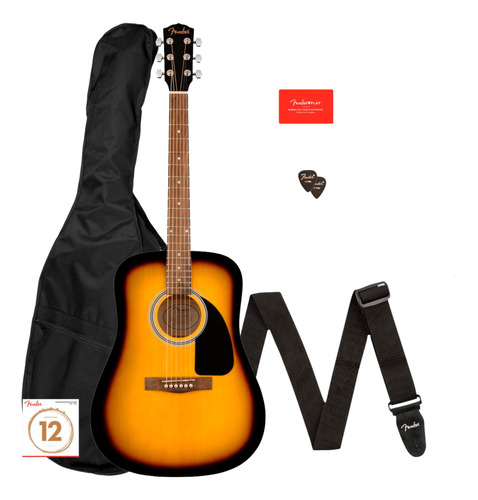 Paquete Fender Guitarra Acustica Fa-115 Sombreada