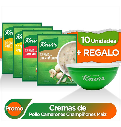 Combo De Cremas 60 Gr Knorr 10 Unds+ Regalo 1 Bowl 