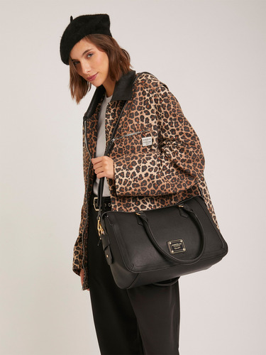 Cartera Aurora Grande Bandolera Juanita Jo Mujer Oficina Negro Lisa